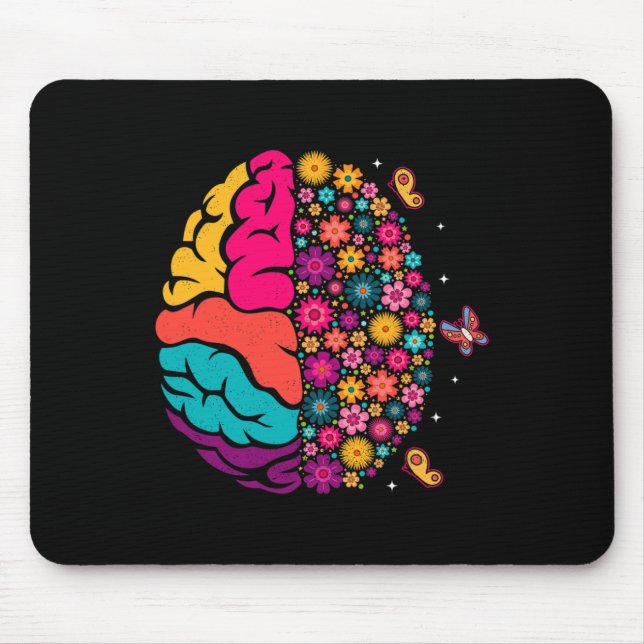 Tapis De Souris Santé mentale Floral Cerveau Conscience de la dépr (Devant)