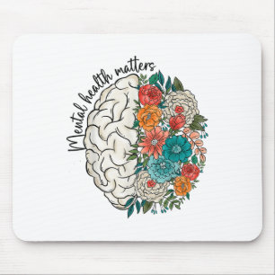Tapis De Souris Santé mentale S Cerveau floral Santé mentale