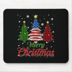 Tapis De Souris Sapin de Noël à carreaux Drapeau américain Flocon