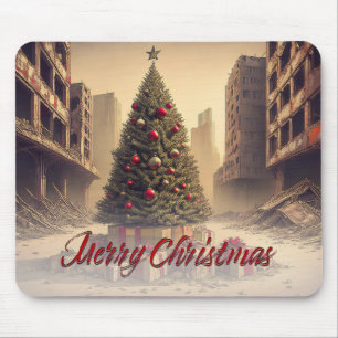 Tapis De Souris Sapin de Noël au milieu des ruines Joyeux Noël