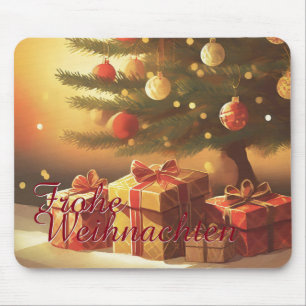 Tapis De Souris Sapin de Noël avec des cadeaux dorés