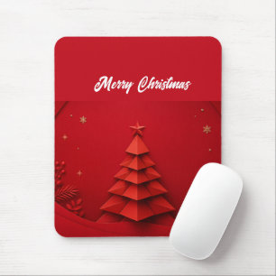Tapis De Souris Sapin de Noël en papier sur fond rouge