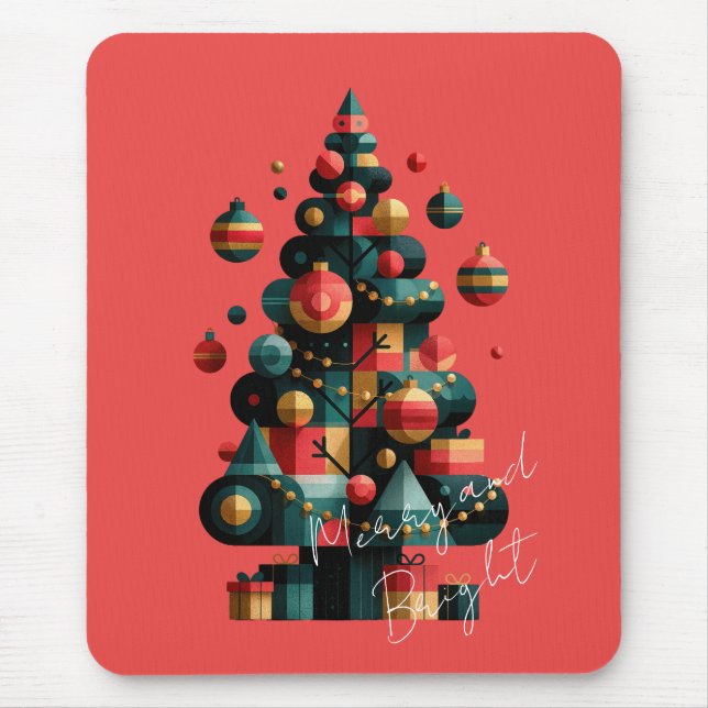 Tapis De Souris Sapin de Noël Géométrique (Devant)