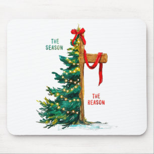 Tapis De Souris Sapin de Noël La Saison Jésus Croix La Raison