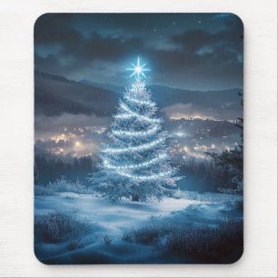 Tapis De Souris Sapin de Noël Nuit Hivernale Luminescent Bleu
