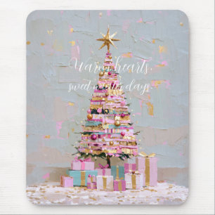 Tapis De Souris Sapin de Noël rose et or Impasto