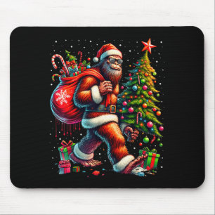 Tapis De Souris Sapin de Noël Santa Bigfoot Lumières Xmas Drôle Sa