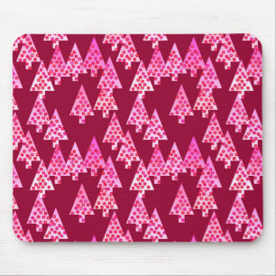 Tapis De Souris Sapins de Noël à fleurs modernes - vin & rose