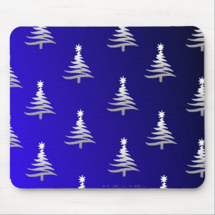 Tapis De Souris Sapins de Noël Argent sur Bleu Cobalt