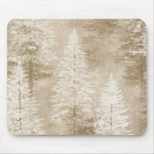 Tapis De Souris Sapins de Noël Beige Blanc