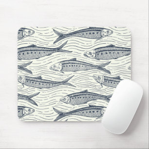 Tapis De Souris Sardines en mouvement en bleu marine et ivoire