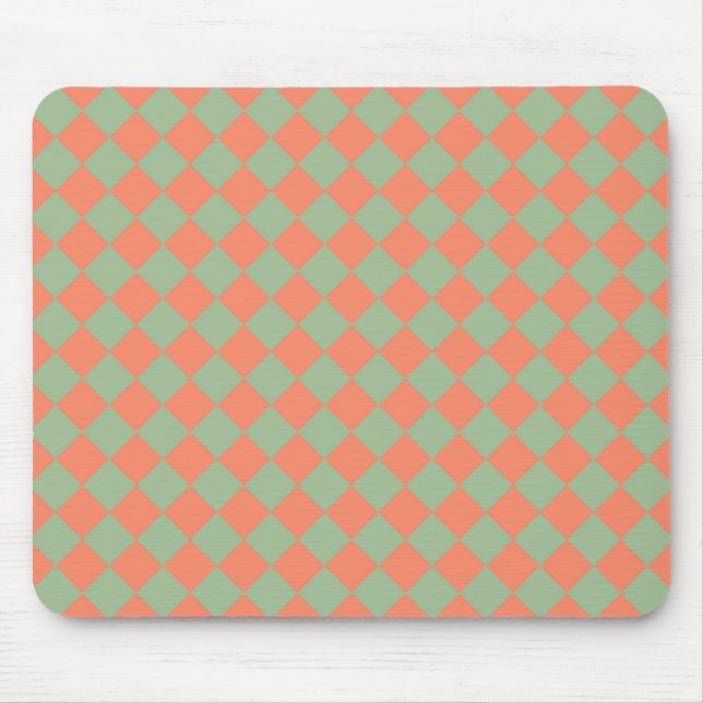 Tapis De Souris Saumon vert olive rose Checker Motif diamant (Devant)