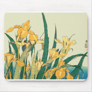 Tapis De Souris Sauterelle et iris de Hokusai art japonais