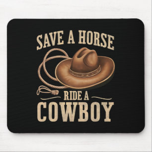 Tapis De Souris Sauvez Une Balade À Cheval Un Cowboy Drôle Rodeo H