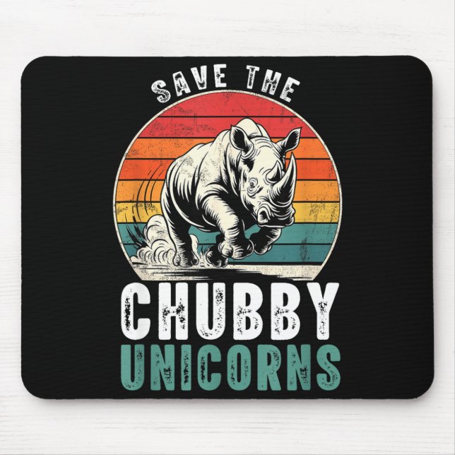 Tapis De Souris Save The Chubby Unicorns Funny Retro Rhino Animal  (Devant)