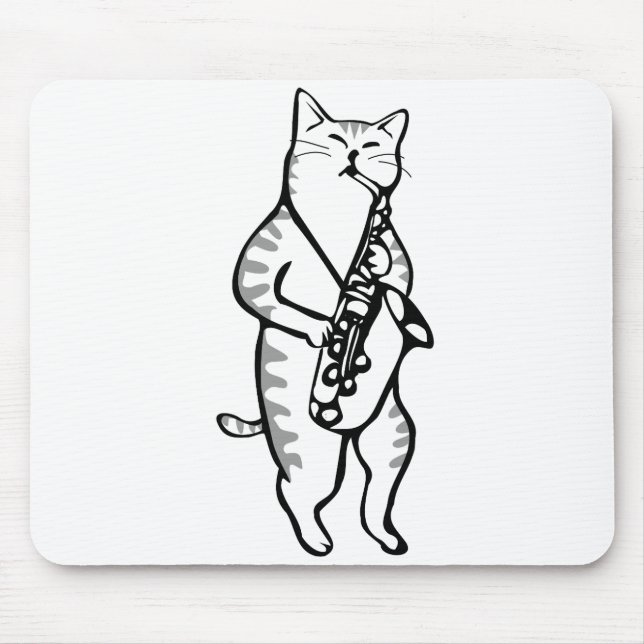 Tapis De Souris Saxophone Instrument Musique Jazz Cat (Devant)