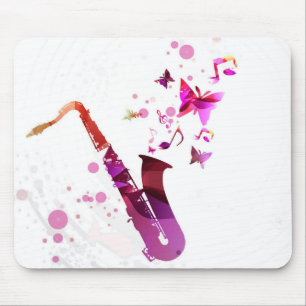 Tapis De Souris Saxophone musique mignonne et papillons