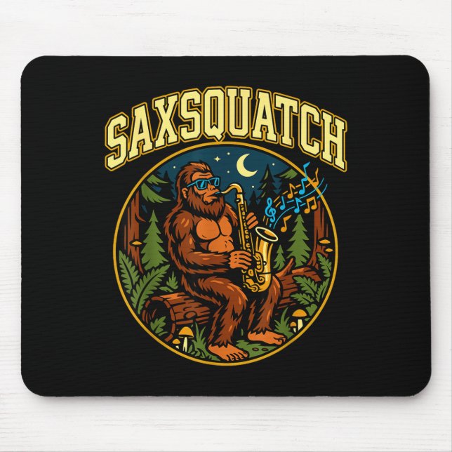 Tapis De Souris Saxsquatch Bigfoot Saxophone Player Jazz Music Hum (Devant)