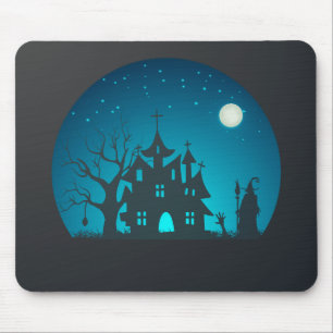 Tapis De Souris Scary and Fun Blue and Black Haunted House