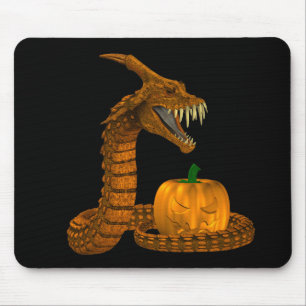 Tapis De Souris Scary Snake Protecting A Pumpkin