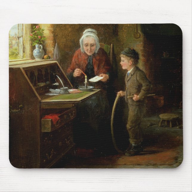 Tapis De Souris Scellant une lettre, 1890 (huile sur le panneau) (Devant)