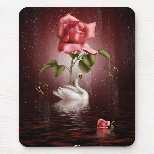 Tapis De Souris Scène 3A de coeurs de roses de cygnes (Devant)