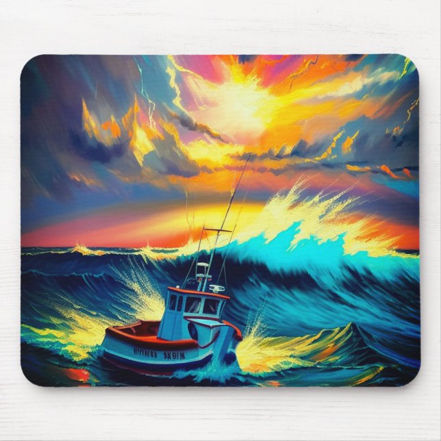 Tapis De Souris Scène de bateau coloré (Devant)