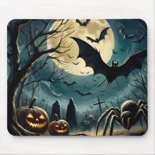 Tapis de souris Scène de cimetière d'Halloween