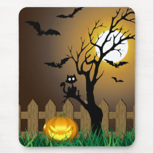 Tapis De Souris Scène de jardin d'Halloween effrayant
