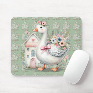 Tapis De Souris Scène de maison florale de cottage à l'oie