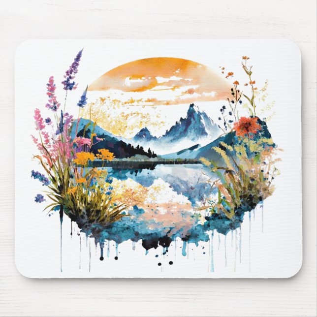 Tapis De Souris Scène de montagne à l'aquarelle (Devant)
