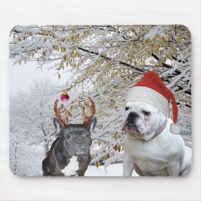 Tapis De Souris Scène de neige de Noël de bouledogue (Devant)