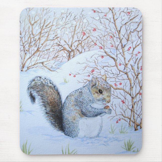 Tapis De Souris scène de neige d'écureuil gris (Devant)