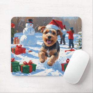 Tapis De Souris Scène de neige festive de Noël Terrier Biewer