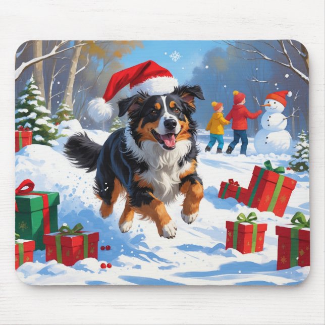 Tapis De Souris Scène de Noël du berger australien (Devant)