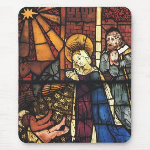 Tapis De Souris Scène de Noël vintage de la Nativité en verre colo