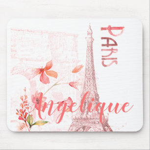 Tapis De Souris Scène de Paris et fleurs roses faites sur command