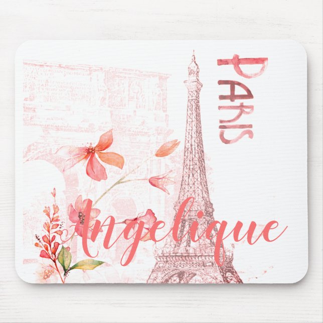 Tapis De Souris Scène de Paris et fleurs roses faites sur commande (Devant)