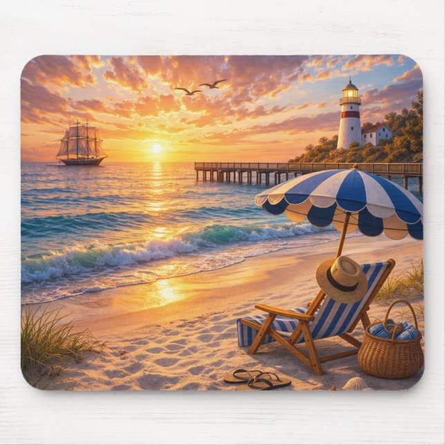 Tapis de souris scène de phare au coucher du solei (Devant)