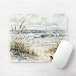 Tapis De Souris Scène de plage à l'aquarelle avec page gondolée
