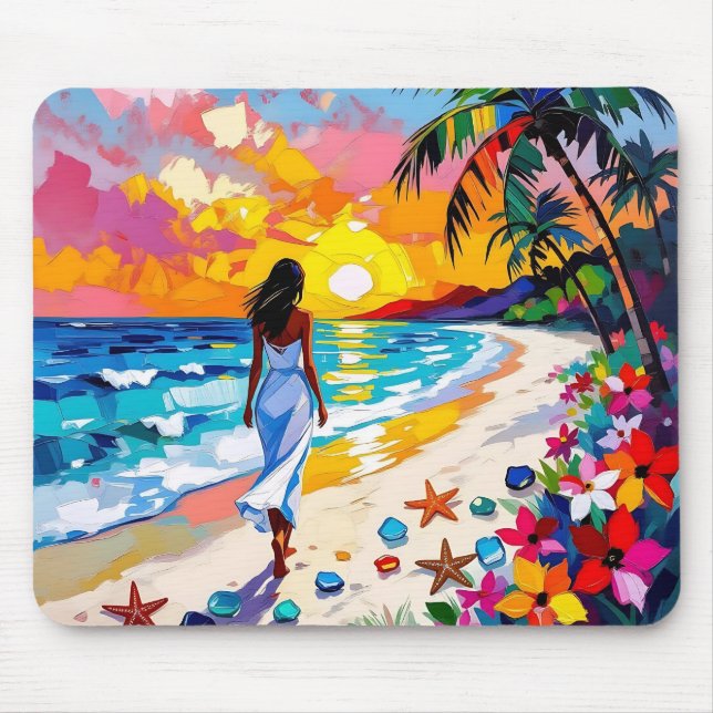 Tapis De Souris Scène de plage abstraite au coucher du soleil vibr (Devant)