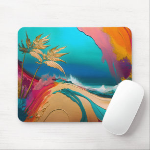 Tapis De Souris Scène de plage tropicale abstraite vibrante