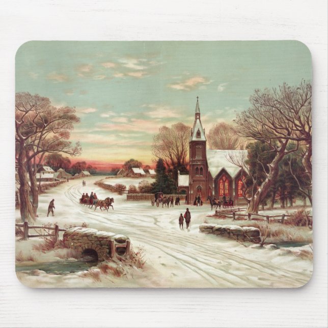 Tapis De Souris Scene d'hiver de la veille de Noël mousepad (Devant)