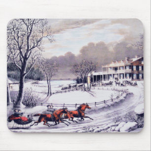 Tapis De Souris Scène d'hiver vintage Cadeau de Noël