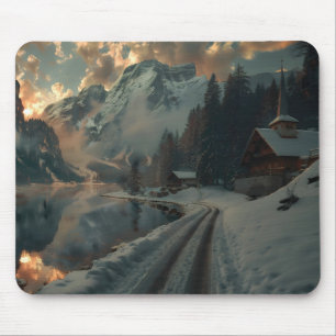Tapis De Souris Scène hivernale avec des bâtiments en bois