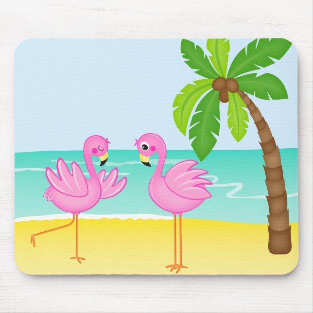 Tapis De Souris Scène mignonne de plage de Flamants roses avec le (Devant)