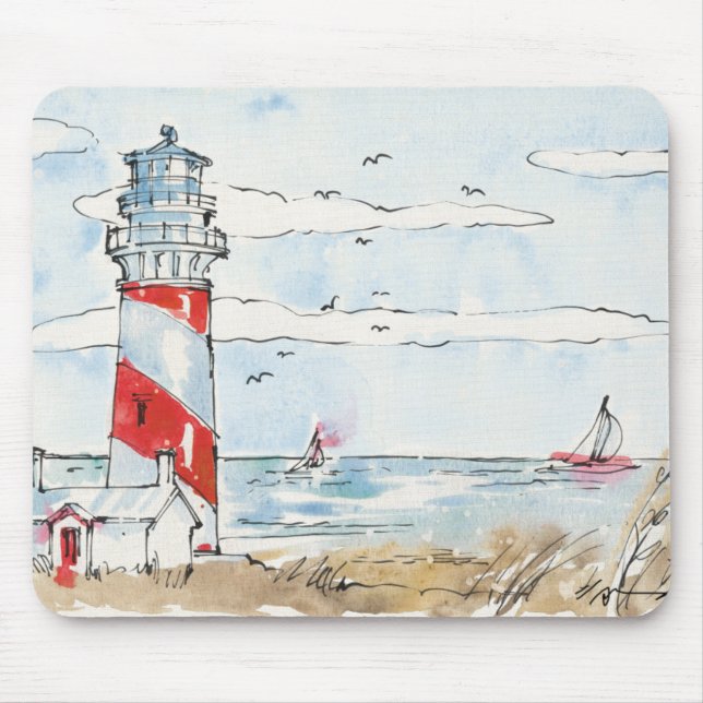 Tapis De Souris Scène rouge et blanche de phare (Devant)