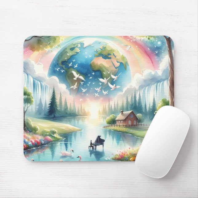 Tapis De Souris Scène Whimsical Rainbow Earth Imaginaire (Avec souris)