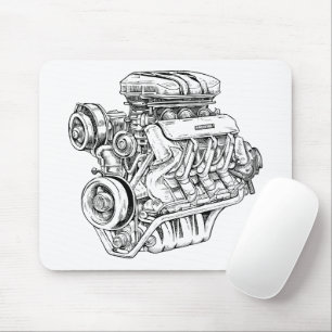 Tapis De Souris Schéma directeur du bloc moteur vintage - Voiture