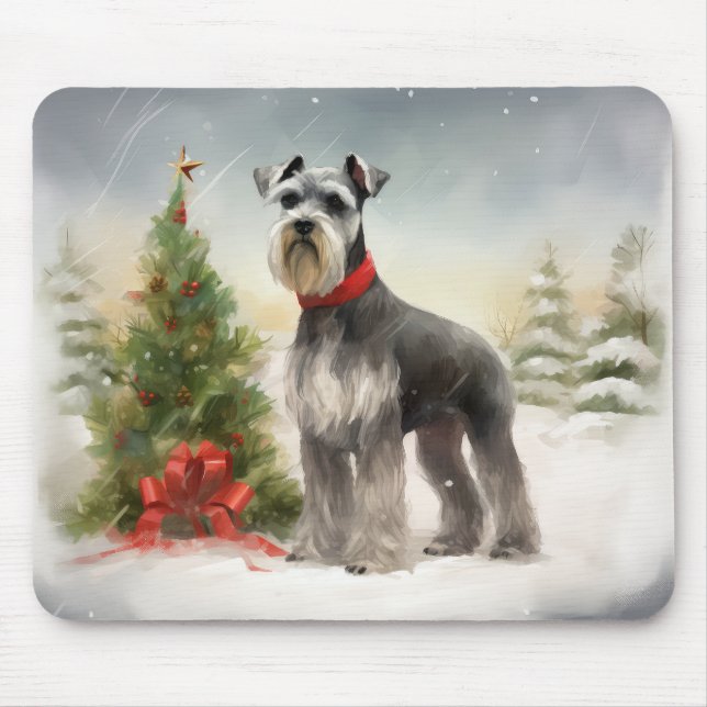 Tapis De Souris Schnauzer Chien à Noël de neige (Devant)